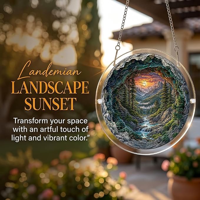 Acrylic Puzzle Suncatcher, 3D Mountain Tree Scenery Sun Catcher Jigsaw Puzzle Window Hanging, Acrylic Puzzles Kit Home Garden Decor, for Mom, Wife, Sisters, 7.87 inch