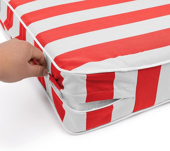 Sherry Kline Cabana Stripe Deep Seat Cushion Set, Reversible Outdoor Patio Replacement Cushions with Contrast Cord, Zippered Removable Seat Cover, 23x24x5 Seat + 25x25 Back, Made in USA - Red/White