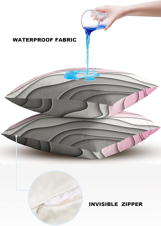 Outdoor Waterproof Pillow Covers for Patio Furniture Pink Modern Geometric Decorative Throw Pillow Cover Abstract Beach Pillowcases Set of 2 Cushion Case for Sofa Couch Chair Home Decor 18 x 18 Inches