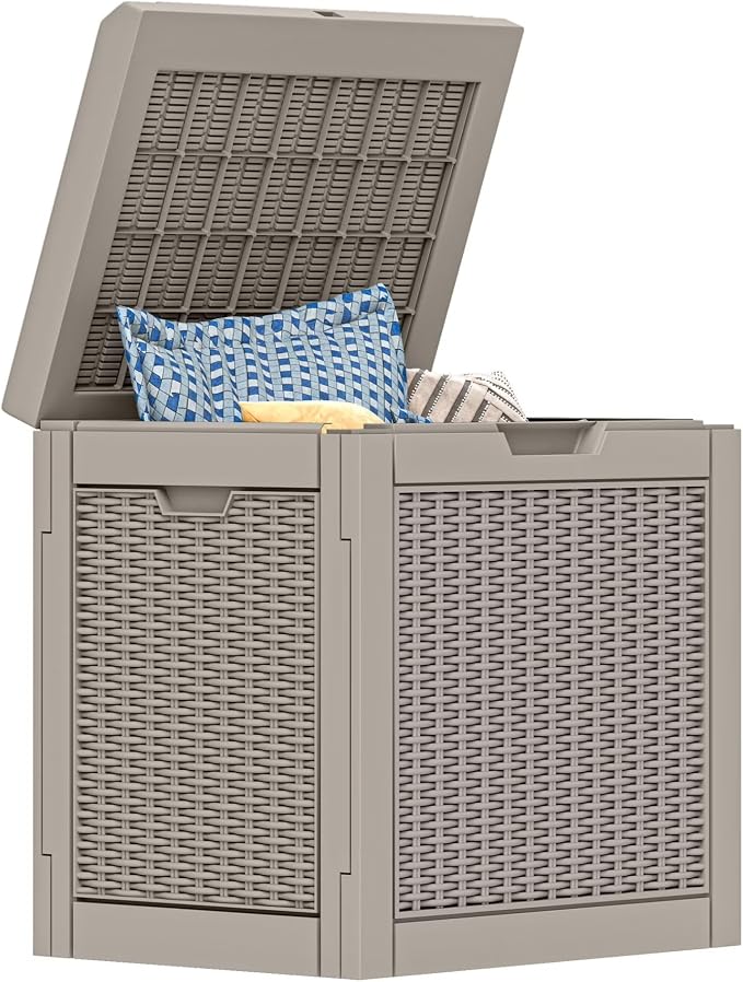 32 Gallon Resin Deck Box Outdoor Storage Box with Lockable Lid, Waterproof Patio Storage Container for Cushions, Garden Tools, 330LB Capacity, Easy Assembly