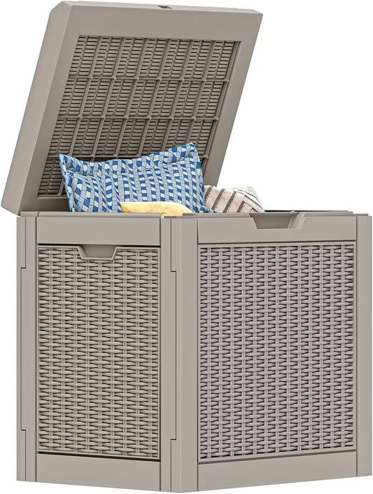 32 Gallon Resin Deck Box Outdoor Storage Box with Lockable Lid, Waterproof Patio Storage Container for Cushions, Garden Tools, 330LB Capacity, Easy Assembly