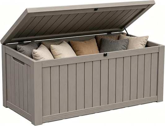 Outdoor Storage Box 181GAL Waterproof Resin Deck Box,Pool Accessories Supplies，UV-Resistant Lockable Package Delivery Bin for Garden Tools,Large Patio Outside Cushions,Chest,Furniture,Grey