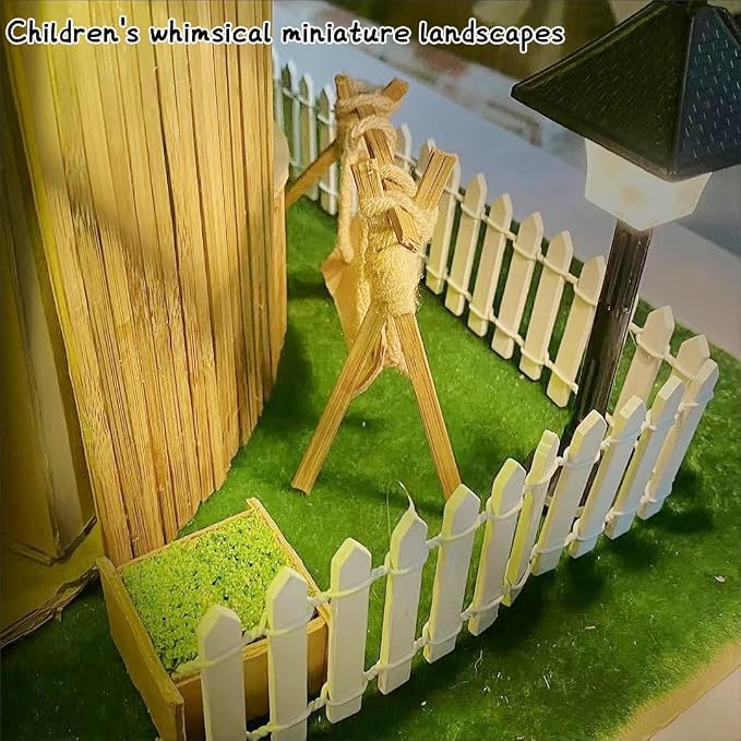 Fairy Garden Miniature Fence Accessories: Decorative White Wooden Picket Fence for Indoor & Outdoor Christmas Village - for Kids Ages 4 to 8 - Festive Decor for Christmas and Halloween (White)