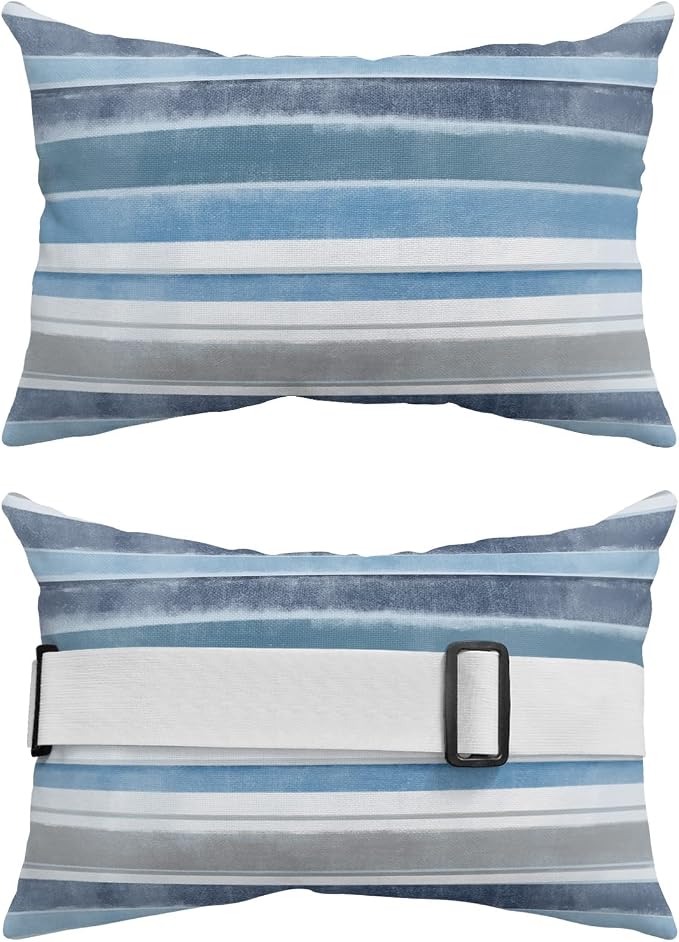 Outdoor Pillows Covers with Inserts Northern Europe Blue Vintage Stripes Waterproof Recliner Pillow with Adjustable Strap Throw Pillows for Patio Furniture Pool Lounge Chair, 11x16 inch, 1PCS