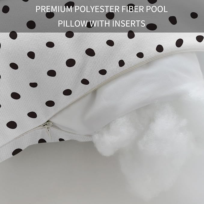Chaise Lounge Headrest Pillow 2 Pack, White Waterproof Chair Pillows with Insert & Adjustable Elastic Strap for Beach Recliner, Abstract Black Polka Dot Geometric Minimalist Art Outdoor Patio Pillow