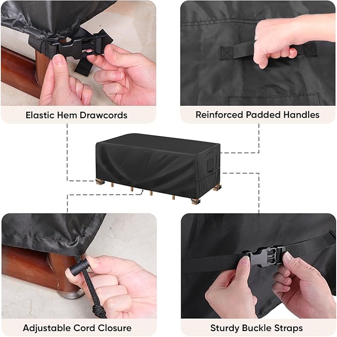 BALEINE Patio Furniture Covers, Outdoor Furniture Covers Waterproof, Heavy Duty Oxford Patio Table Cover for Outdoor Table, Chair, Sofa, Desk (Black 64"L×47"W×28"H)