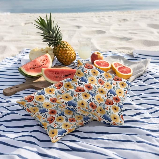 Spring Floral Outdoor Pillow Covers 16x16 Inch Throw Pillow Covers Set of 2 Waterproof Decorative Pillow Cases Red Yellow Blue Summer Botanical Cushion Covers for Patio Furniture Garden Couch Sofa