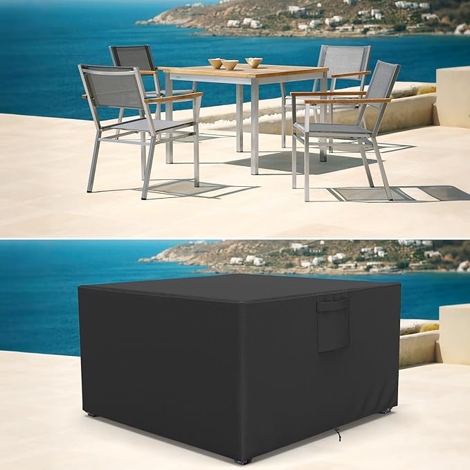 AKEfit Patio Furniture Covers,500D Heavy Duty Waterproof for Outdoor Square and Retangle Patio Table and Chair Covers, Black -78"L x 78"W x 33"H