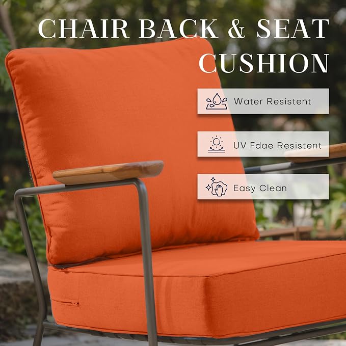 Luxury 24*24*6in Outdoor Patio Cushions, 1 Piece Orange Outdoor Cushion | 6in Outdoor Patio Cushions, Water-Resistant, Reversible, Removable Cover, for Patio Chairs Sofa Couch Loveseat