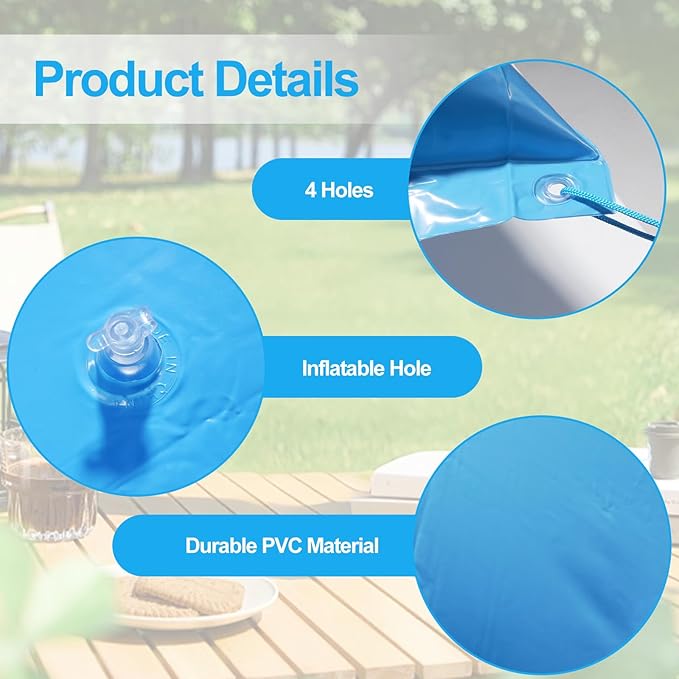 SheeChung Patio Furniture Cover Airbag,Square 47"x47" Patio Table Cover Inflatable Air Pillow,Outdoor Furniture Cover Airbag with Ropes Support Prevents Leaves,Water and Snow Pooling