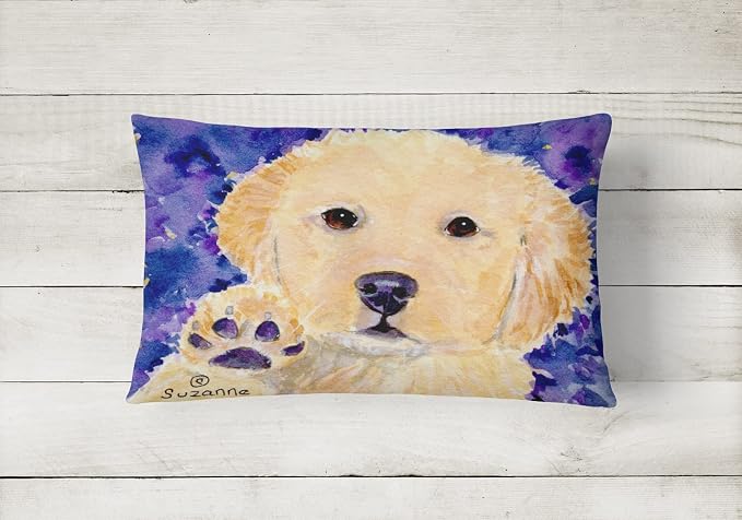 Caroline's Treasures SS8903PW1216 Golden Retriever Canvas Fabric Decorative Pillow Machine Washable, Indoor Outdoor Decorative Pillow for Couch, Bed or Patio, 12HX16W