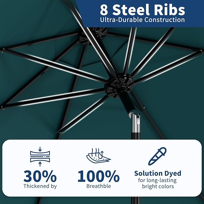 Garvee 10 ft Patio Umbrella - 8 Sturdy Ribs Outdoor Table Umbrella with Crank Lift & Push Button Tilt - Market Umbrella for Pool, Deck, Yard, Garden - Turquoise