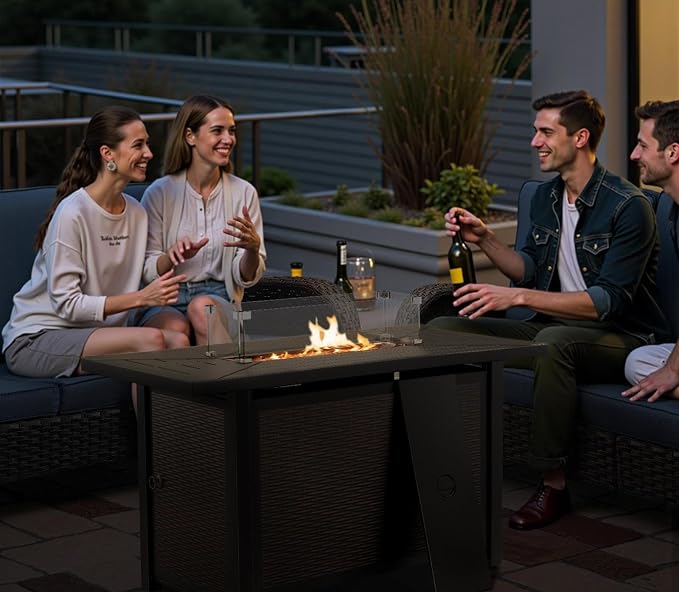 Belord 8 Piece Patio Furniture Set with 43" Fire Pit Table - Wicker Patio Conversation Set with Swivel Rocker Chairs and Sofa for Deck Outside Backyard Gray