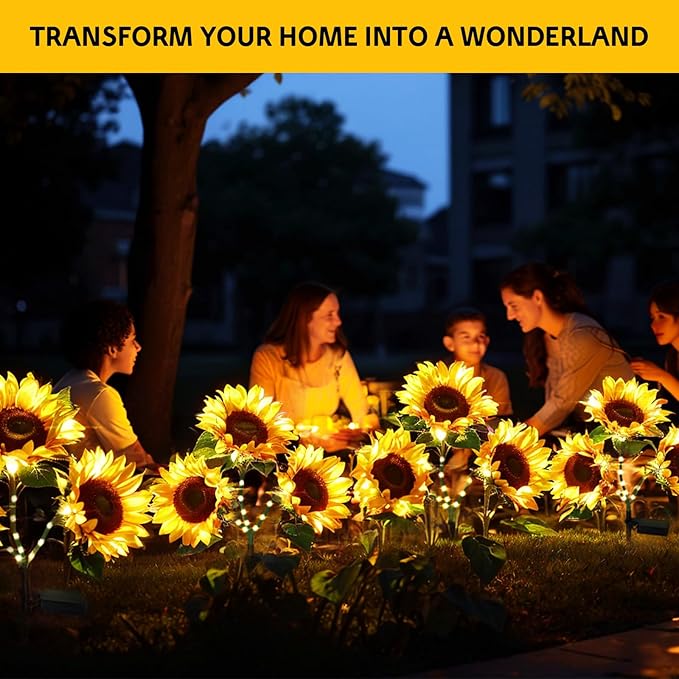6 Pack Solar Lights Outdoor, Solar Flowers Outdoor Waterproof, Sunflower Garden Decor, Solar-Powered Lights for Yard Outside