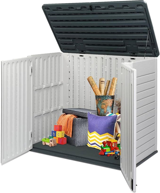 Large Outdoor Storage Box, 260 Gal Deck Box with 2 Doors, Patio Storage Box Storage Cabinet for Outdoor Furniture Gardening Tools Pool Supplies 50'' x 29'' x 41'' Easy Assembly (Grey&White)