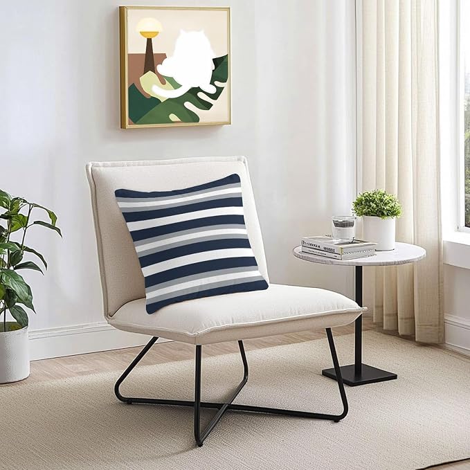 Navy Blue Grey Striped Outdoor Pillow Covers Waterproof, All Weather Cushion Case Set of 2, Farmhouse Stripes Minimalist Decorative Pillowcases for Sofa Couch Bed Decor Patio Furniture 16"x16"