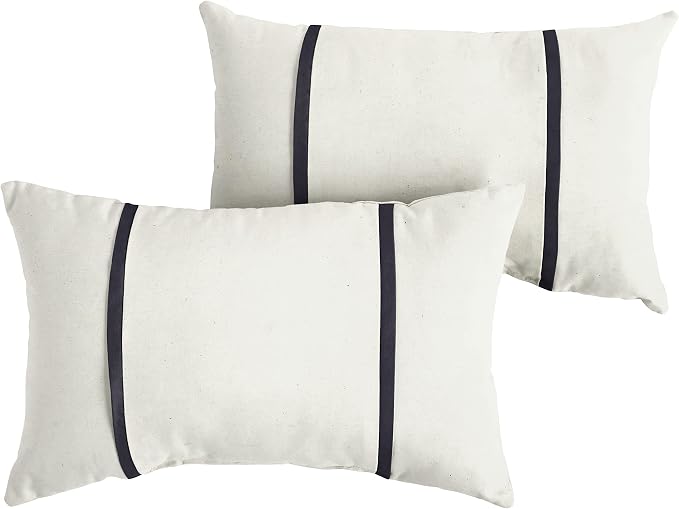Sorra Home x Sunbrella - Indoor/Outdoor Lumbar Pillows (Set of 2), Canvas Natural Ivory & Navy Blue