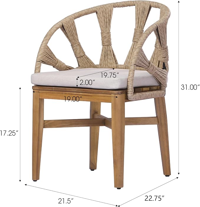Christopher Knight Home para Acacia Wood Patio Dining Set with Bench, Solid Wood Outdoor Dining Table Set for 6, Outdoor Dining Set with Water-Resistant Cushion, Teak+Beige