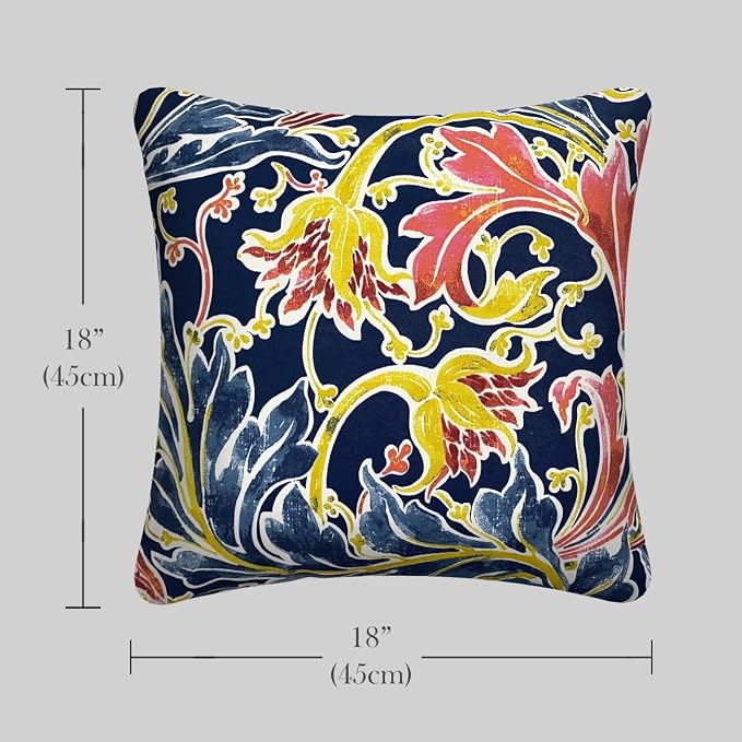 Outdoor Waterproof Decorative Throw Pillows with Inserts for Patio Furniture, 18x18 Inch Fade Resistant Patio Garden Cushions for Couch Bed Sofa, Jacobean Navy