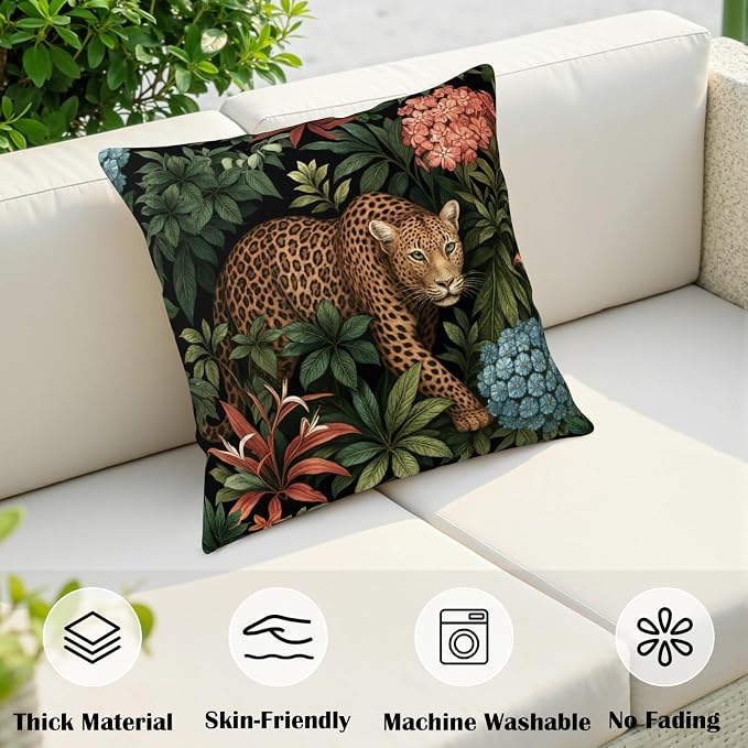 Leopard Pillow Covers Summer Tropical Cheetah Pillow Cases 22x22 Set of 2 Jungle Animal Print Throw Pillow Covers Floral Pink Daisy and Palm Leaves Cushion Cases for Sofa Porch