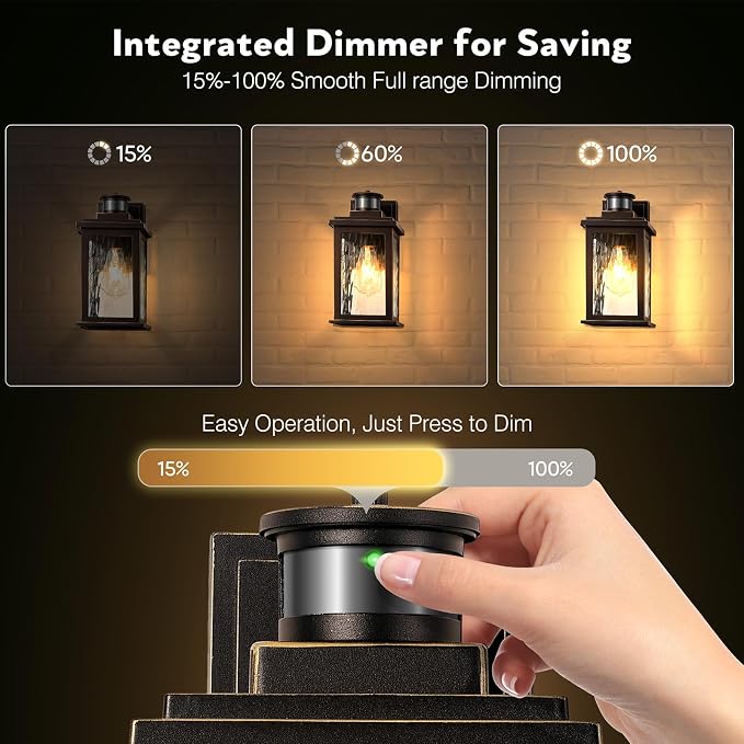 VIANIS Motion Sensor Outside Lights for House, Oil-Rubbed Bronze Porch Lights Outdoor with Tempered Ripple Glass, Aluminum Waterproof Outdoor Light Fixtures Wall Mount for Garage, Garden, Entrance