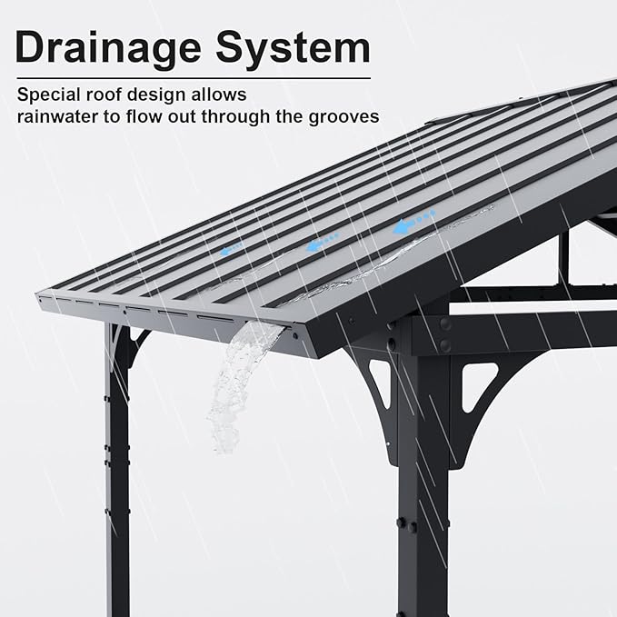 ALAULM 8'x 5' Hardtop Grill Gazebo, Outdoor BBQ Gazebo Metal Roof Canopy with 2 Metal Side Shelves & 5 Tool Hooks for Patio, Garden, Backyard, Poolside (Dark)