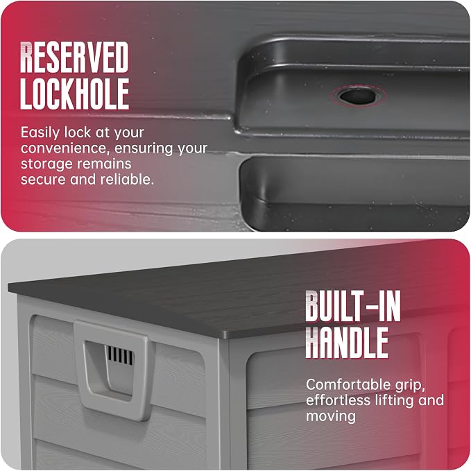 Crownland Outdoor Storage Deck Box - Upgraded 75 Gallon Sun-proof Woodgrain Patio Storage Box for Balcony, Garden, Grey