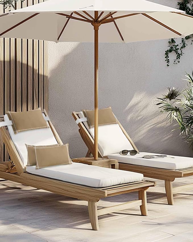 Outdoor Pillow for Lounge Chair with Strap & Insert Solid Color Recliner Head Pillow Khaki Farmhouse Vintage Waterproof Headrest Patio Lumbar Pillows for Beach Pool Office Chaise Chair 12x20 Inch
