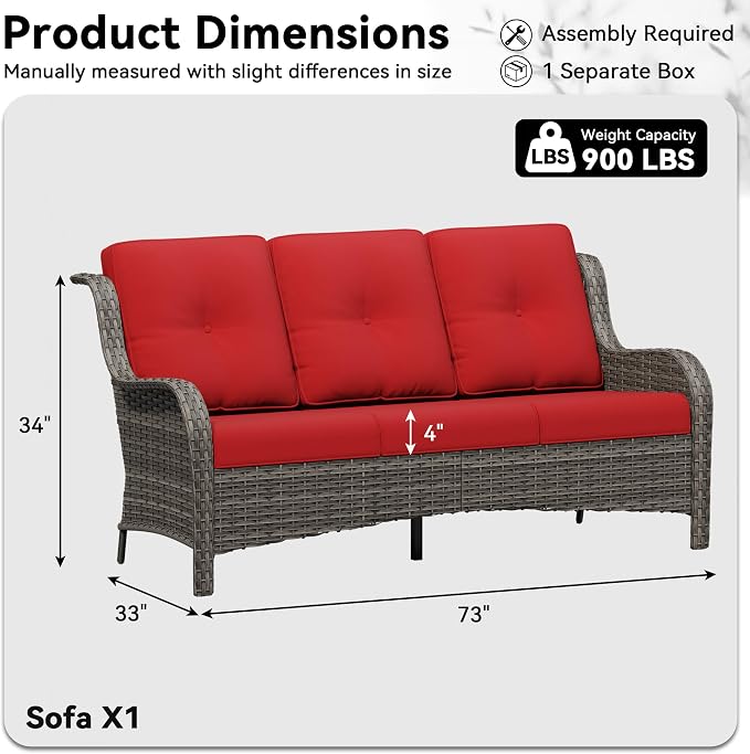 3 Seat Outdoor Couch, Wicker Patio Sofa with Thickened Olefin Cushions, High Back and Deep Seating, Hand-Woven PE Rattan for Porch, Deck, Balcony