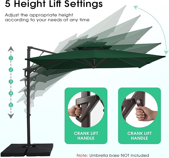 JEAREY 9ft 2-Tier Cantilever Patio Umbrella, Large Square Outdoor Offset Umbrella with Double Top Vent and 360-degree Rotation for Garden, Deck, Pool, Patio, Dark Green