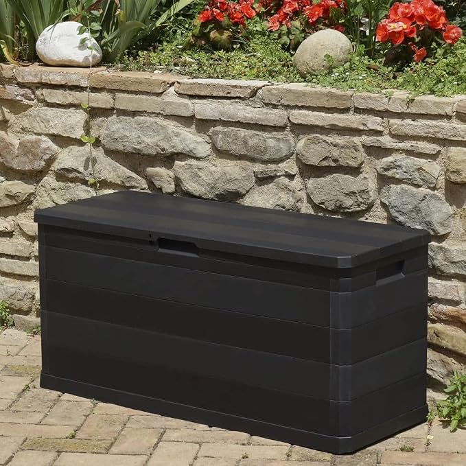 Black 46.1" Deck Box, Polypropylene Outdoor Storage for Patio Cushions & Garden Tools, Weatherproof