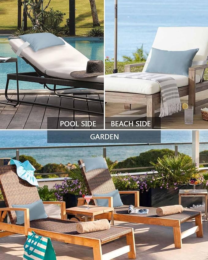 Outdoor Lumbar Pillow for Chaise Lounge Chair Winter Sky Blue Head Resting Pillow Simple Style Decorative Pillow with Adjustable Strap for Patio Recliner Office Car Seat Sofa 2 Pack 11x16 inch