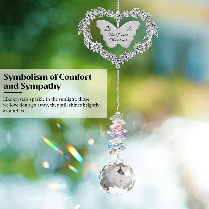Sympathy Gift for Lose of Loved Ones, Grief Memorial Suncatcher Ornament for Loss of Mom Dad, Bereavement Crystal Rainbow Maker, Unique Heart Shaped Hanging Decorations for Daily Remembrance