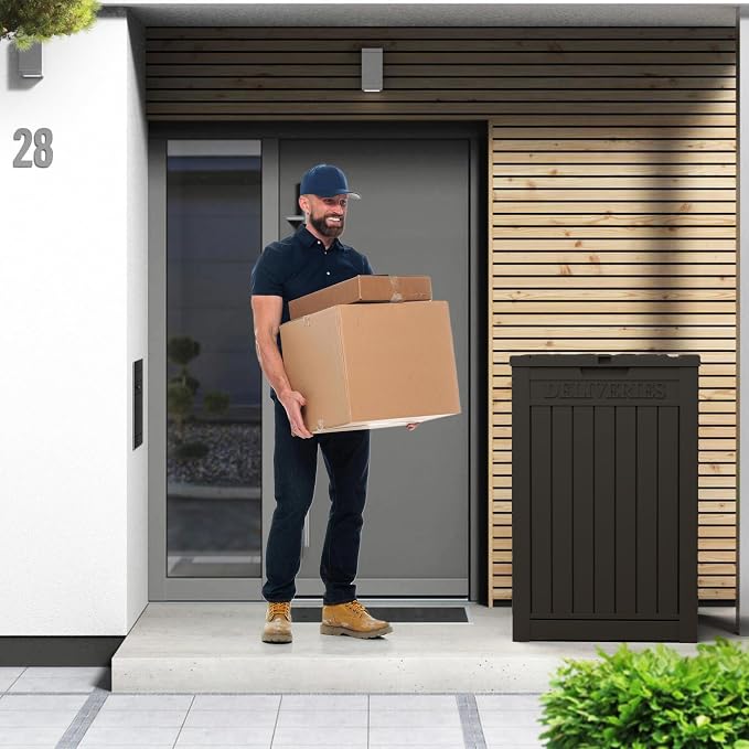 55 Gallon Package Delivery Box for Outside,Weather Resistant UV Protection Resin Outdoor Storage Parcel Box for Porches, Front Door,Balconies,Garages