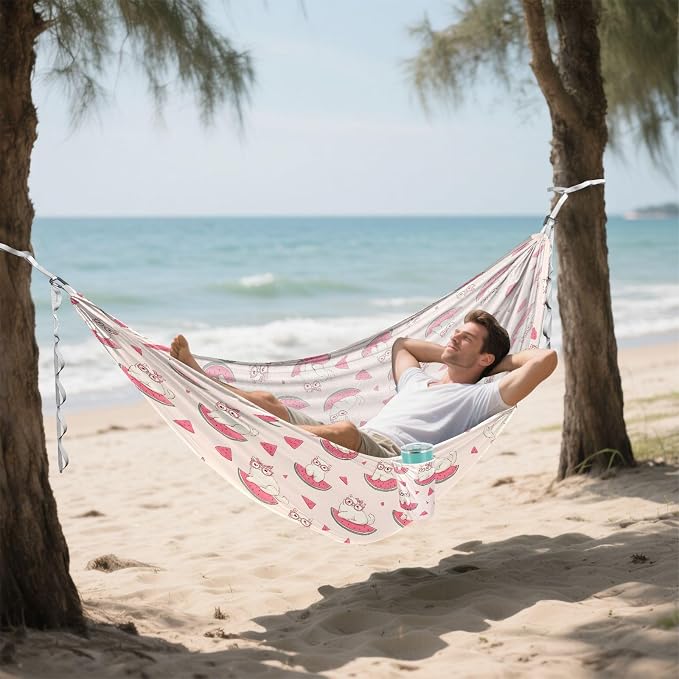 Camping Hammock Outdoor Hammocks for Outside Cat Watermelon Cute Beach Trees Portable Lightweight with Pockets Tree Straps Indoor