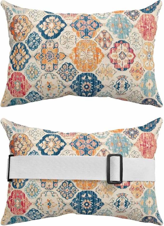 Pack of 2 Outdoor Lumbar Cushions with Inserts, Vintage Boho Ethnic Abstract Art Texture Waterproof Fluffy Fade Body Pillows, Patio Furniture Pillow for Home Balcony Garden Decor 11x16IN