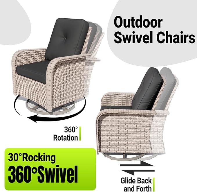 10 Pieces Patio Furniture Set with Fire Pit Table, Outdoor Sectional Wicker Sofa with Thick Cushions, High Back Swivel Rocker Patio Chairs, Rattan Conversation Set with Coffee Table, Black