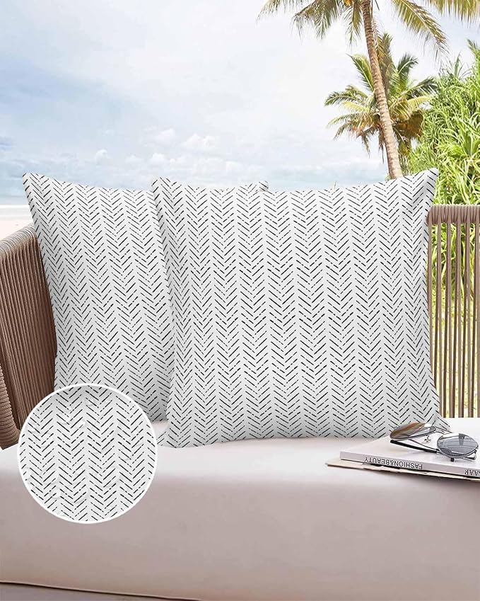 Vandarllin Outdoor Throw Pillows Covers 16x16 inch Set of 2 Waterproof Black Stripes Decorative Zippered Cushion Covers for Patio Furniture, Modern Art Lines Lumbar Pillowcases