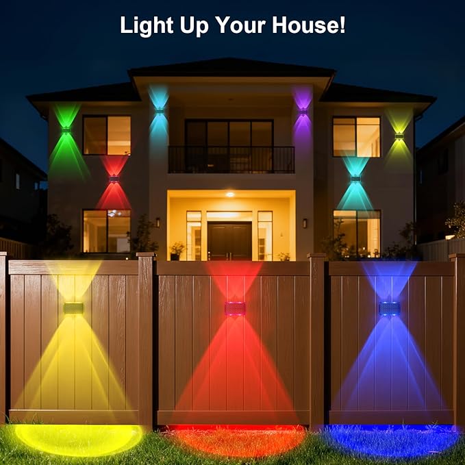 AUDLES Solar Fence Lights Outdoor, New Up Down Lighting Fence Lights Solar Powered with 8 Modes Warm White/RGB, IP65 Waterproof Solar Wall Light for Backyard Wall Pathway Deck Patio Decor - 12 Pack