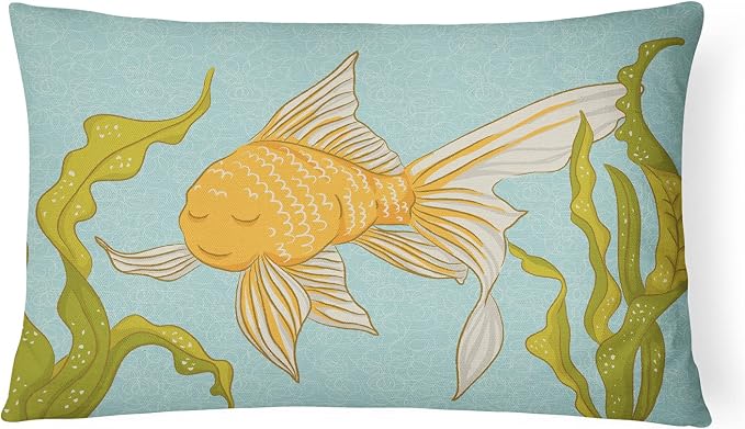 Caroline's Treasures BB8544PW1216 Gold Fish Canvas Fabric Decorative Pillow Machine Washable, Indoor Outdoor Decorative Pillow for Couch, Bed or Patio, 12HX16W