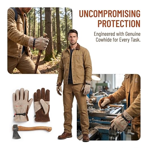 Leather Work Gloves for Men & Women.Welding, Gardening, Brown-XL | Glove for Tig, Mig, Construction, Chainsaw, Farm, Ranch, etc. Cowhide, Soft Lining, Utility, Firm Grip, Durable.