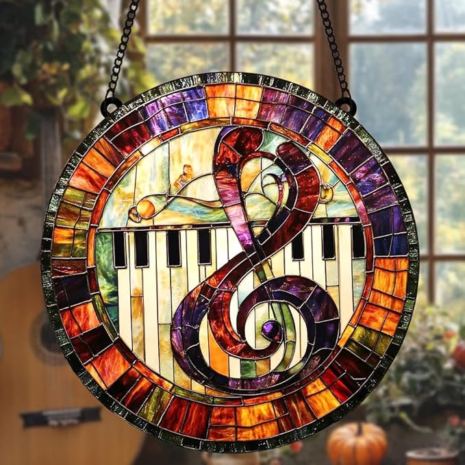 Music Treble Clef Acrylic Suncatcher, Boho Suncatchers for Window Hanging Ornament, Stained Glass Effect Art Garden Decor for Piano Lover, Gifts for Mother's Day, Mom, Grandma, Wife, Women, Nana