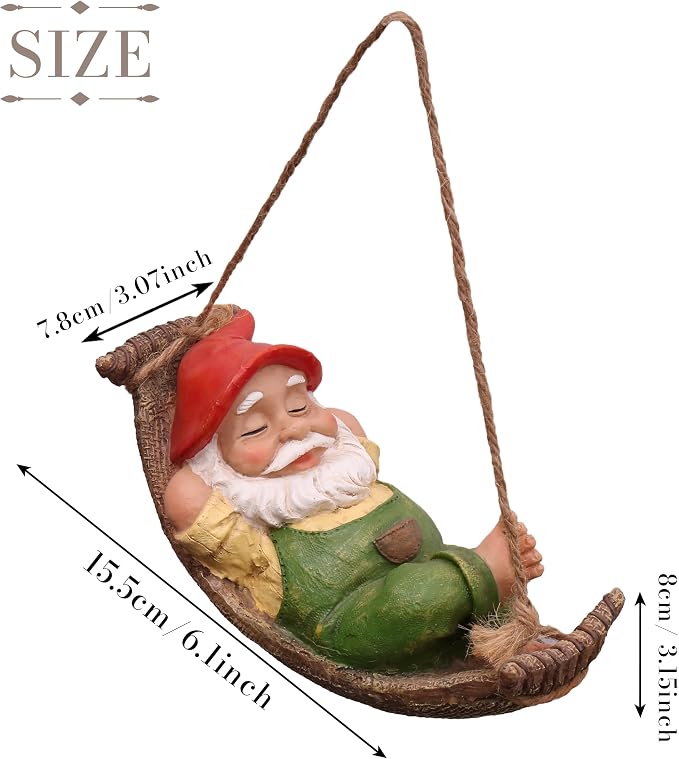TERESA'S COLLECTIONS Green Garden Gnome Statues for Garden Decor, Resin Hanging Decorations for Outdoor, Tree Ornaments Figurines for Outside Gifts for Mom Women and Man