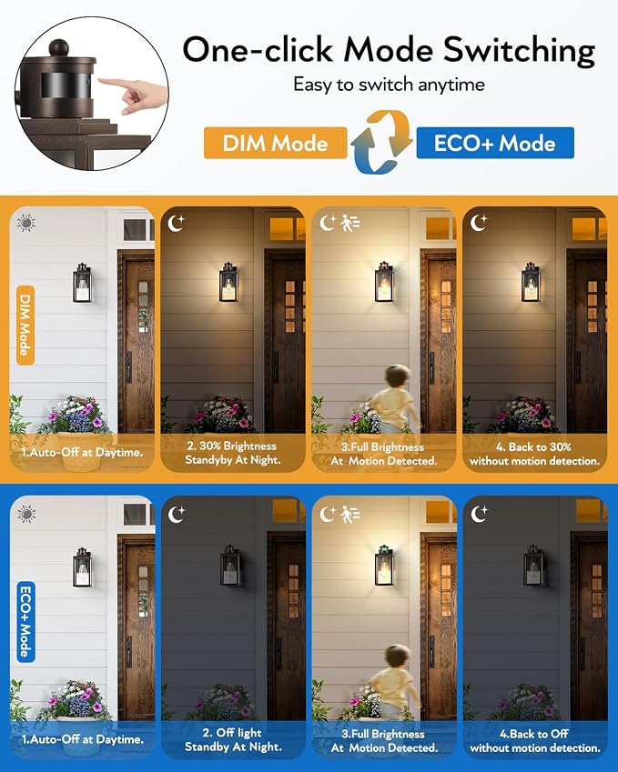 VIANIS 2 Pack Motion Sensor Outdoor Wall Sconce, Oil Rubbed Bronze Farmhouse Outdoor Garage Lighting Fixtures Wall Mount, 100% Aluminum Waterproof Exterior Lighting Fixtures for House Porch Front Door