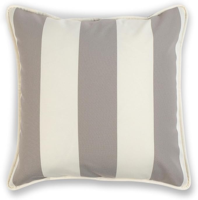 Covermates LuxeGuard Outdoor Throw Pillow, 18"x18", Dove Stripe | 500D LuxeGuard polyester, full-length zipper, corded piping, cover and insert included, washable, 2-year warranty