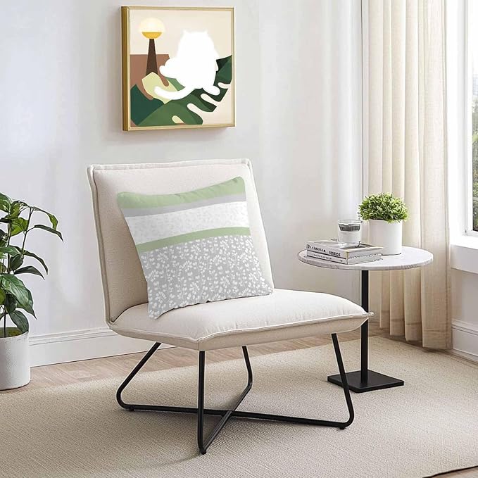 Farmhouse Flower Design Outdoor Pillow Covers 16x16in Pack of 2 Waterproof Pillowcase Green Grey White Stripe Stitching Decorative Throw Cushion Case for Patio Couch Sofa