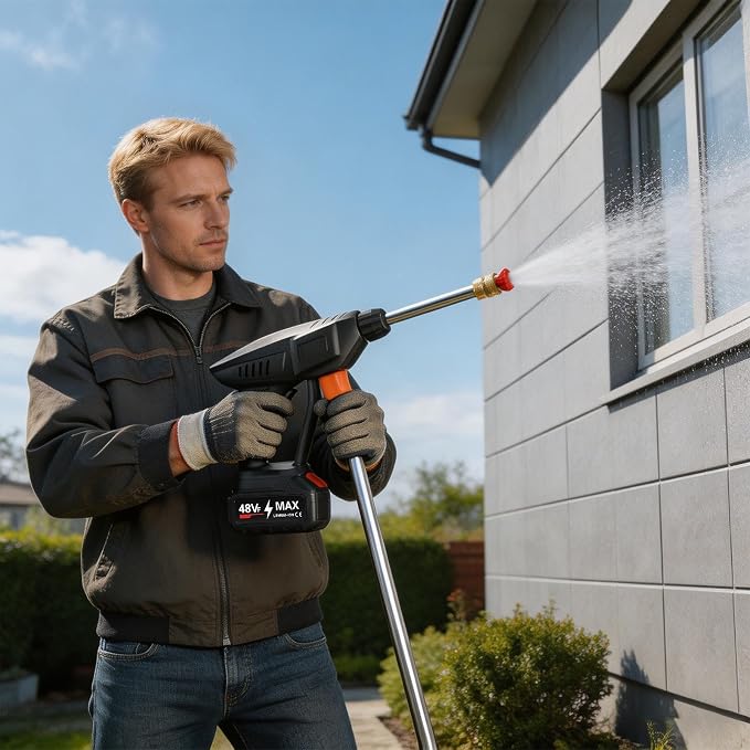The Cordless Spray Washer, Portable Battery Power Washer for Removing Stubborn Stains with Foam Bottle & Adjustable Nozzle, Power Cleaner for Patio & Car