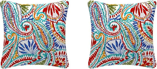 Pack of 2 Outdoor Waterproof Decorative Throw Pillow Covers for Patio Furniture, 18x18 Inch Square Fade Resistant Patio Garden Cushion Covers for Couch Bed Sofa, Paisley Multi