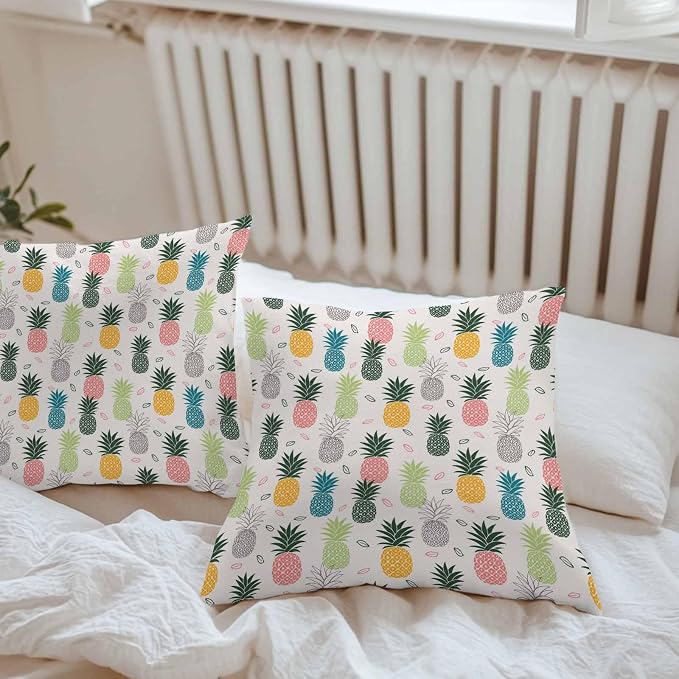 Outdoor Waterproof Pillow Covers for Patio Summer Pineapple Decorative Throw Pillow Cover Watercolor Pineapple Fruit Pillowcases Set of 2 Cushion Case for Sofa Couch Chair Home Decor 20 x 20 Inches