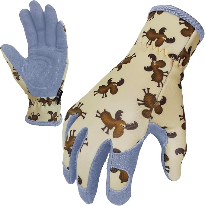 SKYDEER Gardening Gloves For Kids, Deerskin Suede Leather Work Gloves, Soft and Extra Double Padded Hands Protection (SD6622/M)